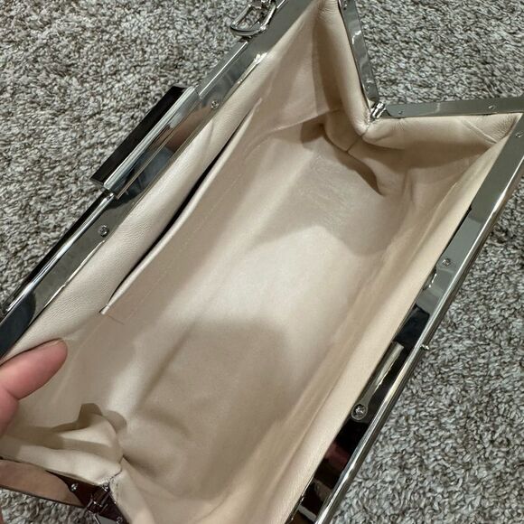 Metallic Pink Leather Handmade Asymmetrical Ruffles, Push Lock Clutch/Crossbody - Picture 14 of 14